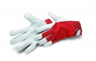 Handschoen leer wit/rood 9, klittebandsluiting